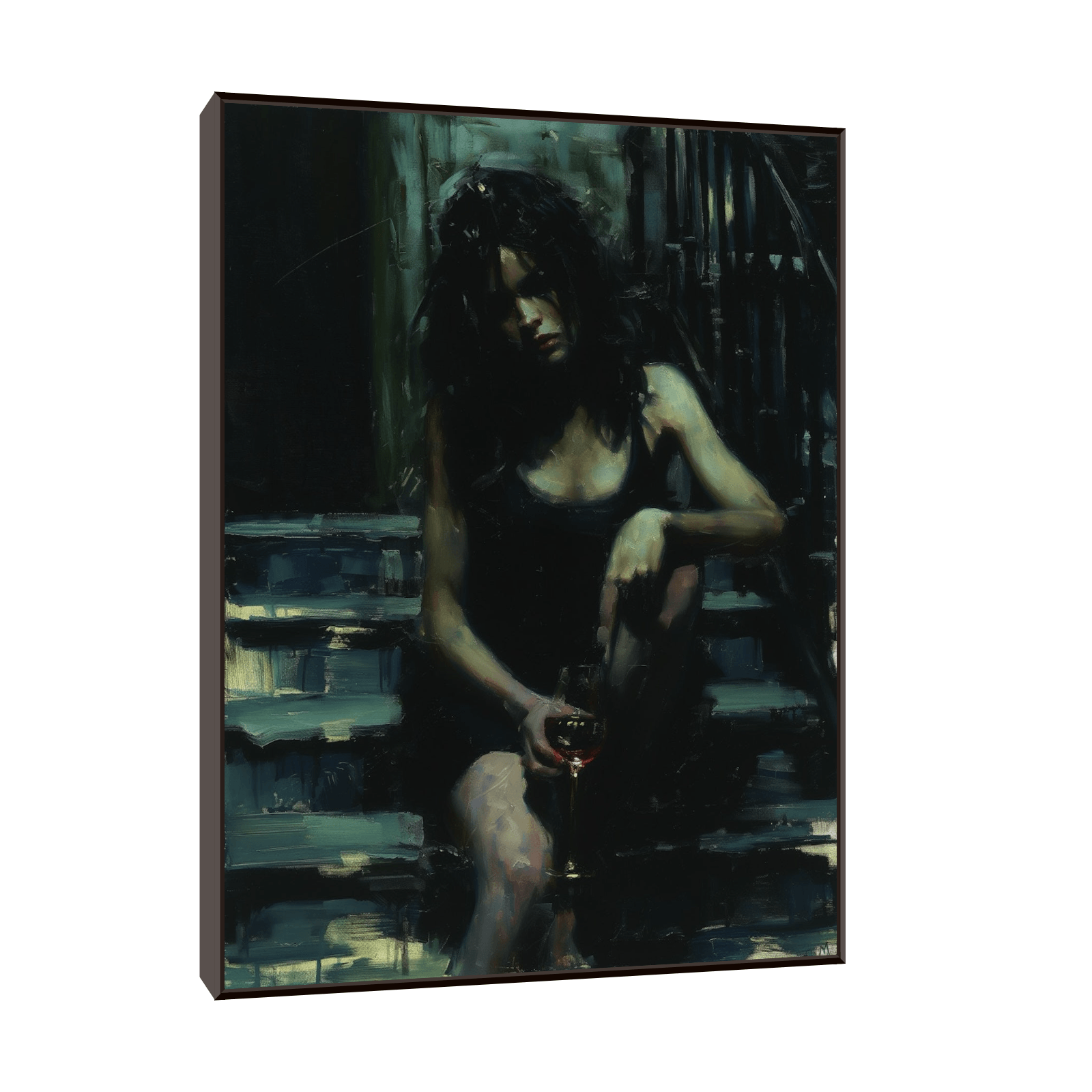 Woman with the glass of wine on the steps - ArtDeco Canvas