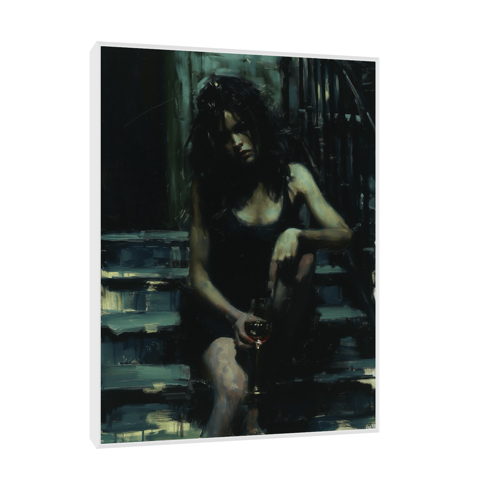 Woman with the glass of wine on the steps - ArtDeco Canvas