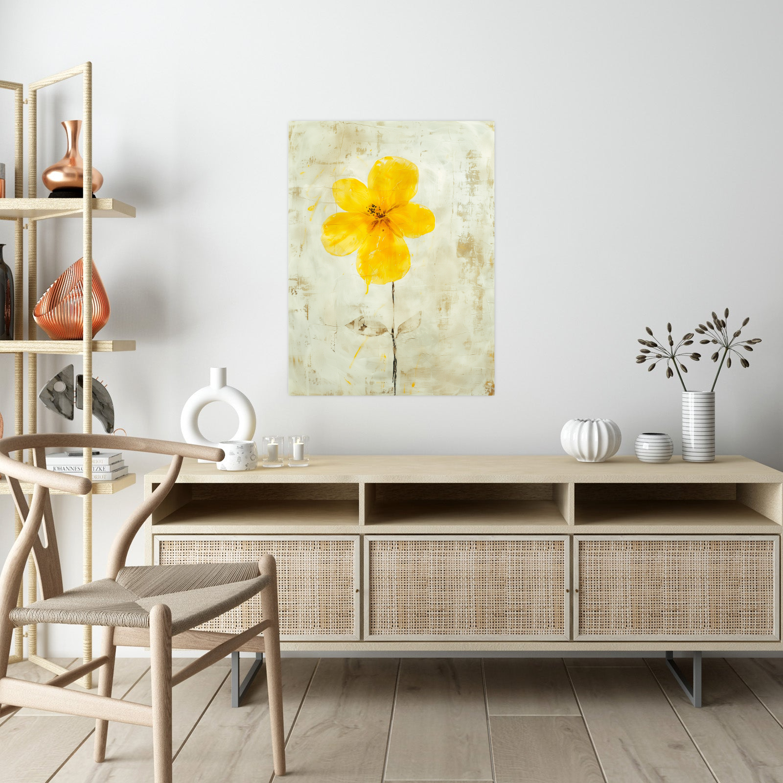 Yellow flower on beige background