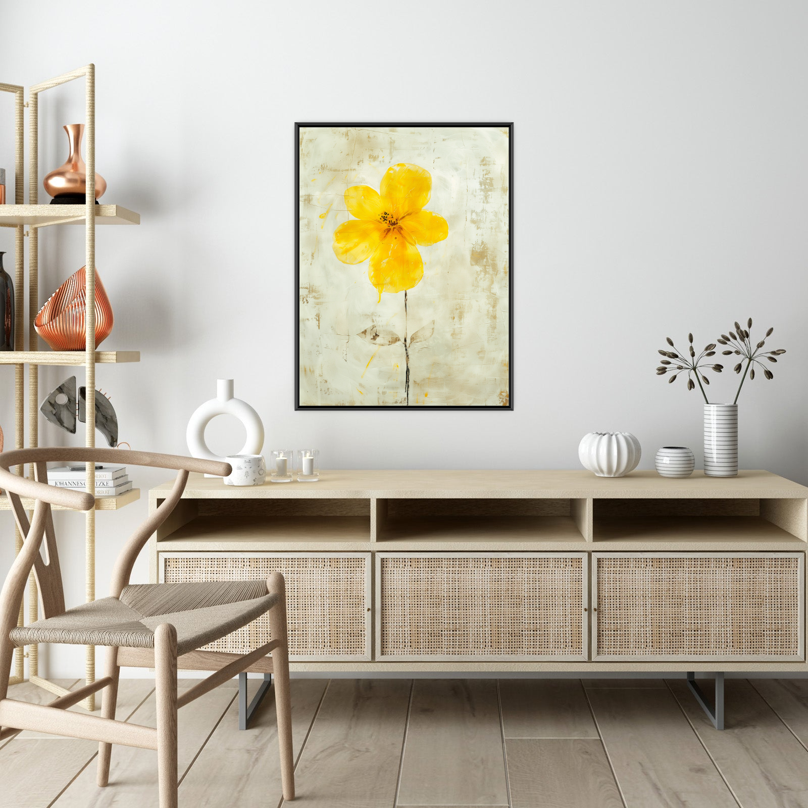 Yellow flower on beige background