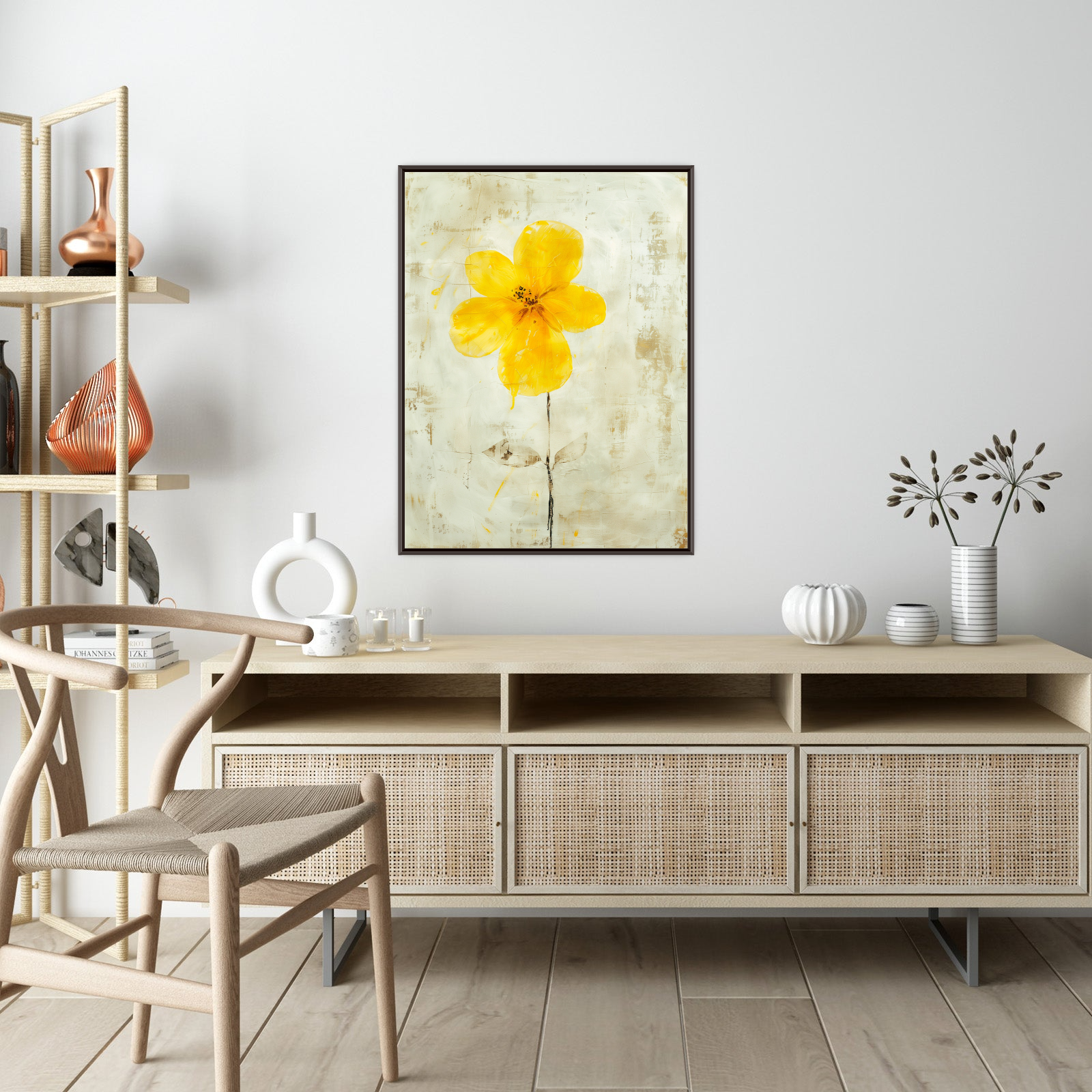 Yellow flower on beige background