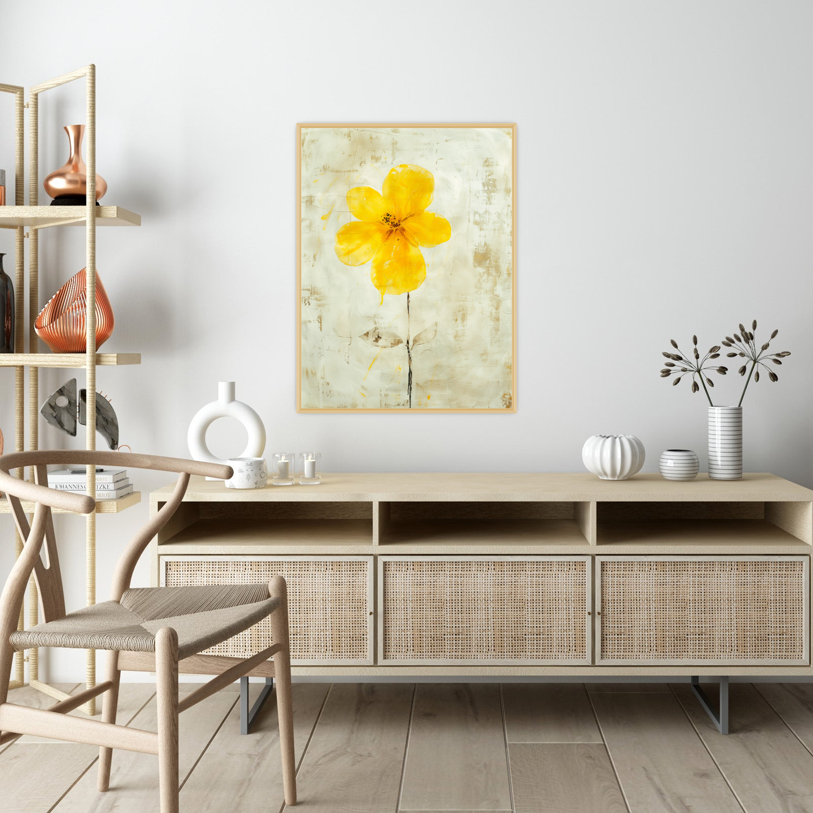 Yellow flower on beige background