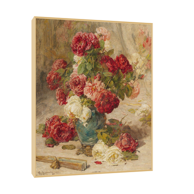 A still life with roses in a vase and a fan, Georges Jeannin 