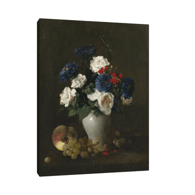 Assorted Flowers in a Vase with Grapes and a Peach on a Table, Antoine Vollon - ArtDeco Canvas