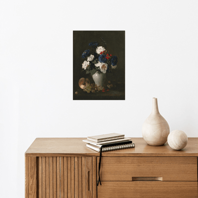 Assorted Flowers in a Vase with Grapes and a Peach on a Table, Antoine Vollon - ArtDeco Canvas