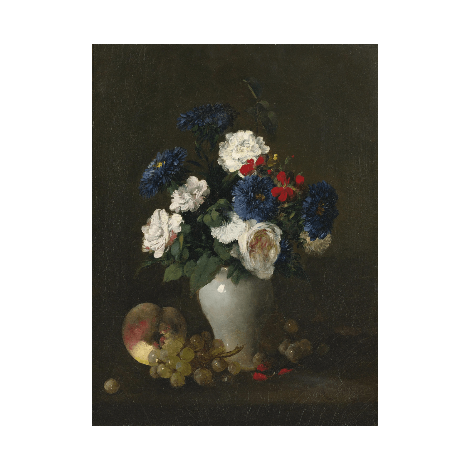 Assorted Flowers in a Vase with Grapes and a Peach on a Table, Antoine Vollon - ArtDeco Canvas