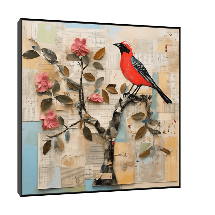 Bird on collage background - ArtDeco Canvas