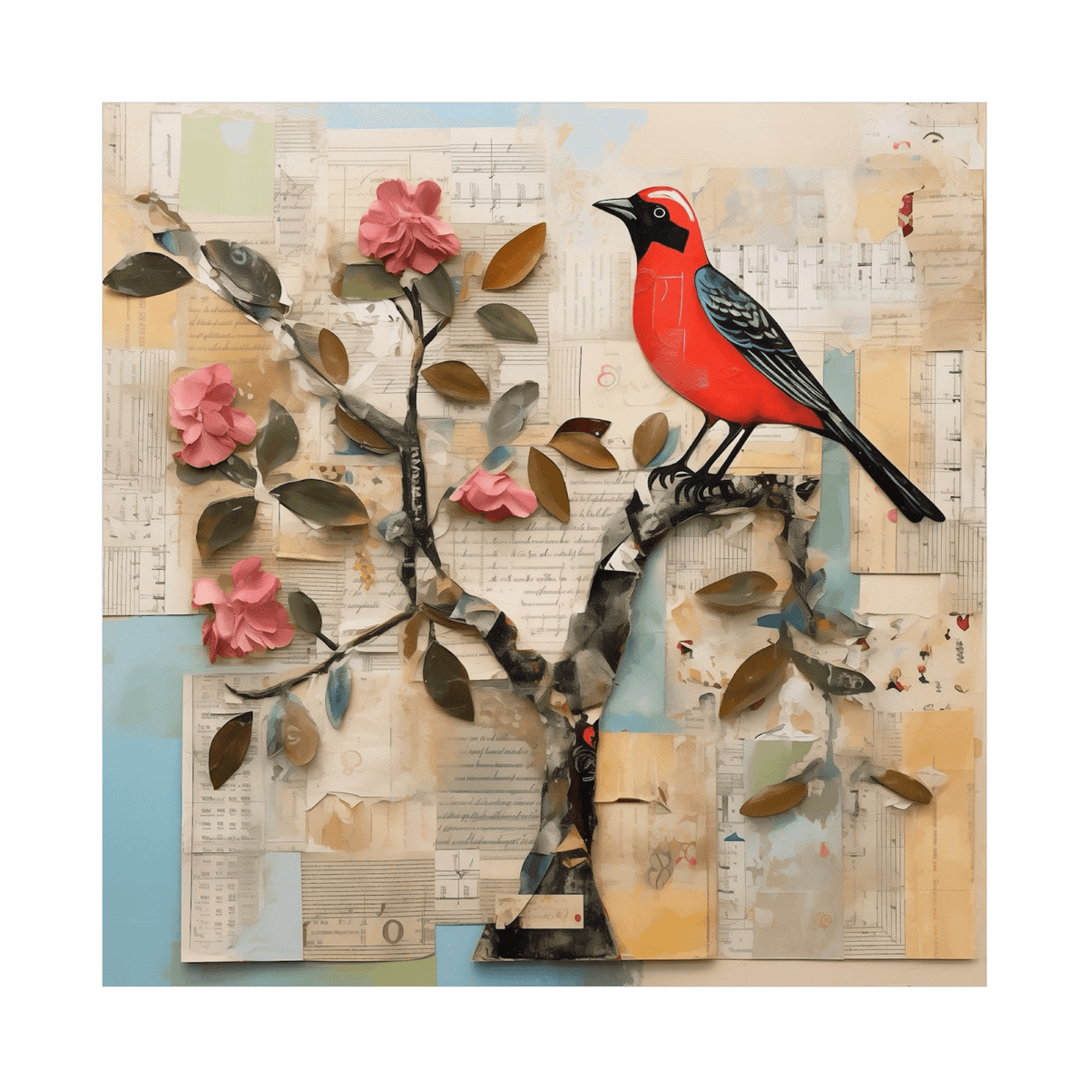 Bird on collage background - ArtDeco Canvas