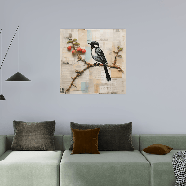 Bird with collage paper background - ArtDeco Canvas