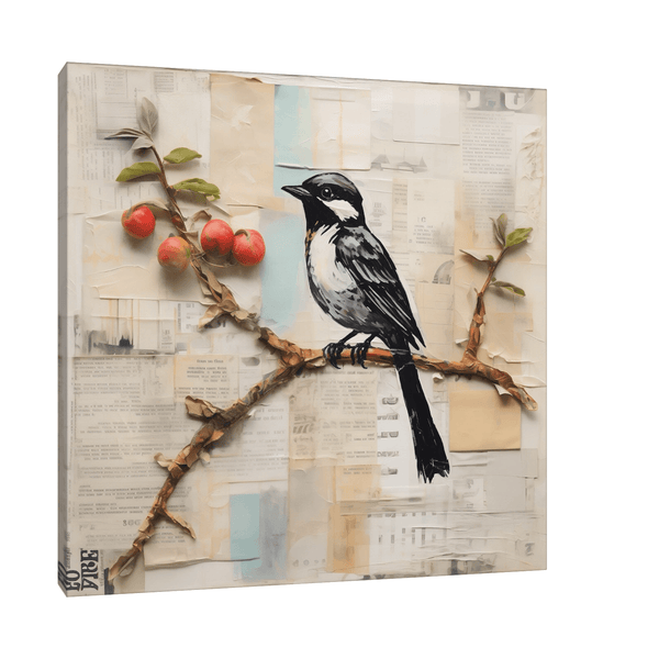 Bird with collage paper background - ArtDeco Canvas