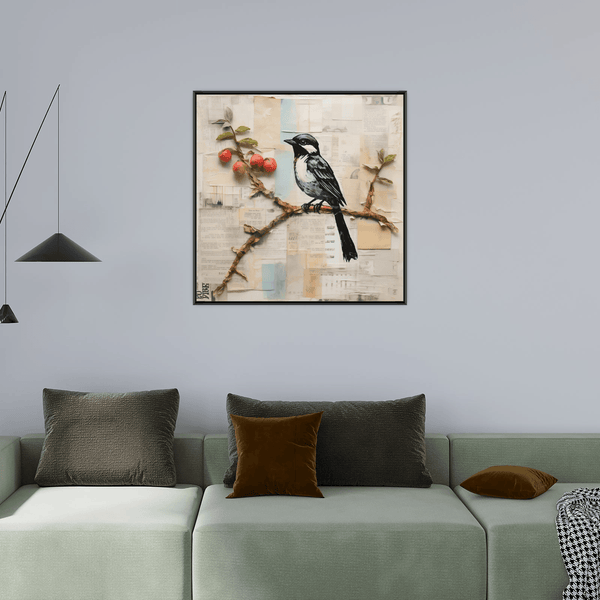 Bird with collage paper background - ArtDeco Canvas