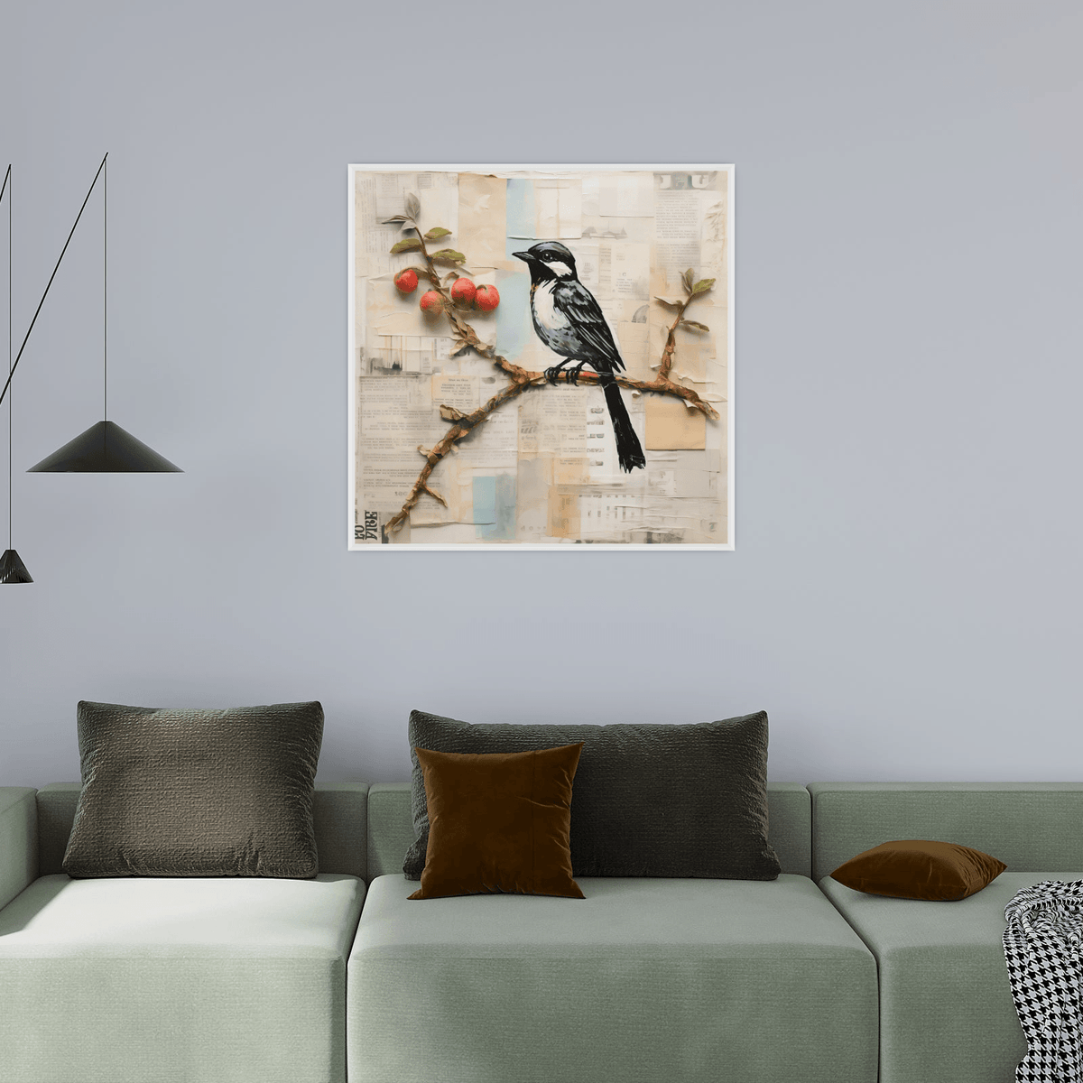 Bird with collage paper background - ArtDeco Canvas