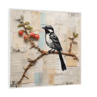 Bird with collage paper background - ArtDeco Canvas