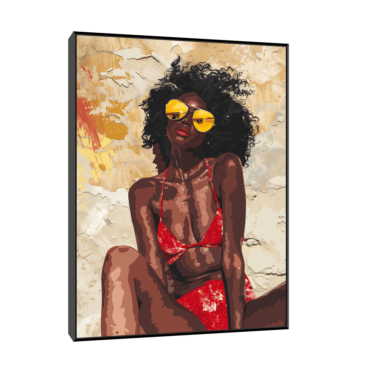 Black girl with yellow sunglasses - ArtDeco Canvas