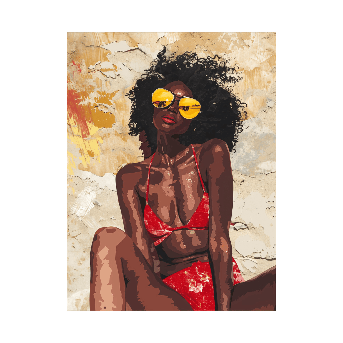 Black girl with yellow sunglasses - ArtDeco Canvas