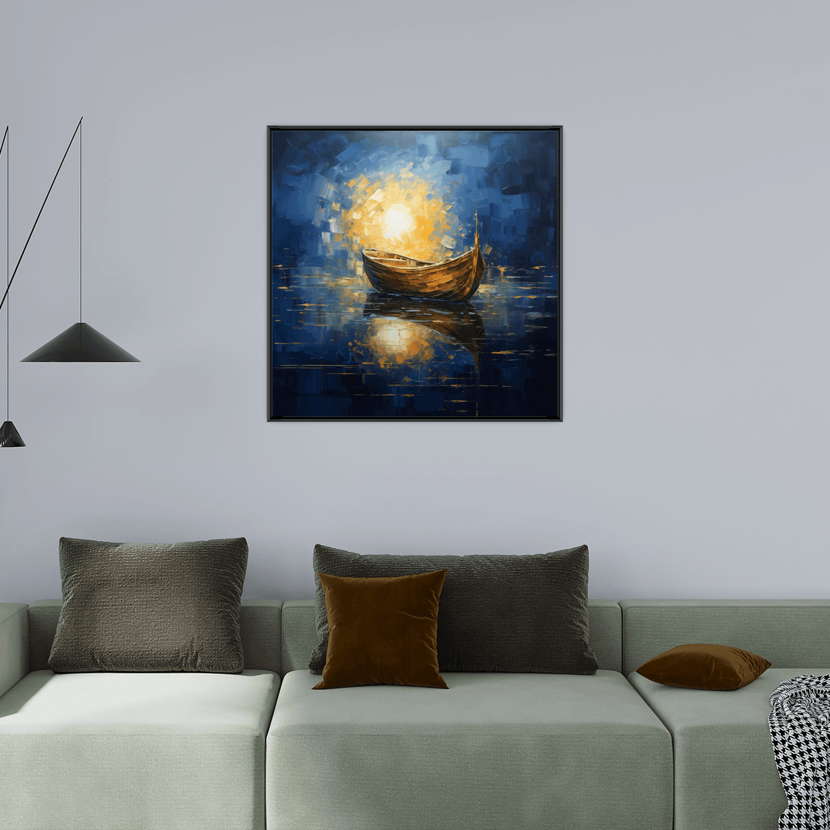 Boat at sea in the moonlight - ArtDeco Canvas