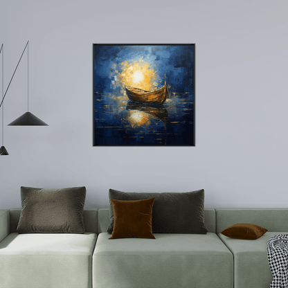 Boat at sea in the moonlight - ArtDeco Canvas