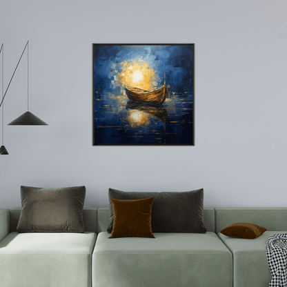 Boat at sea in the moonlight - ArtDeco Canvas