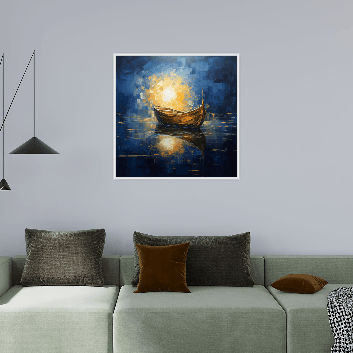 Boat at sea in the moonlight - ArtDeco Canvas