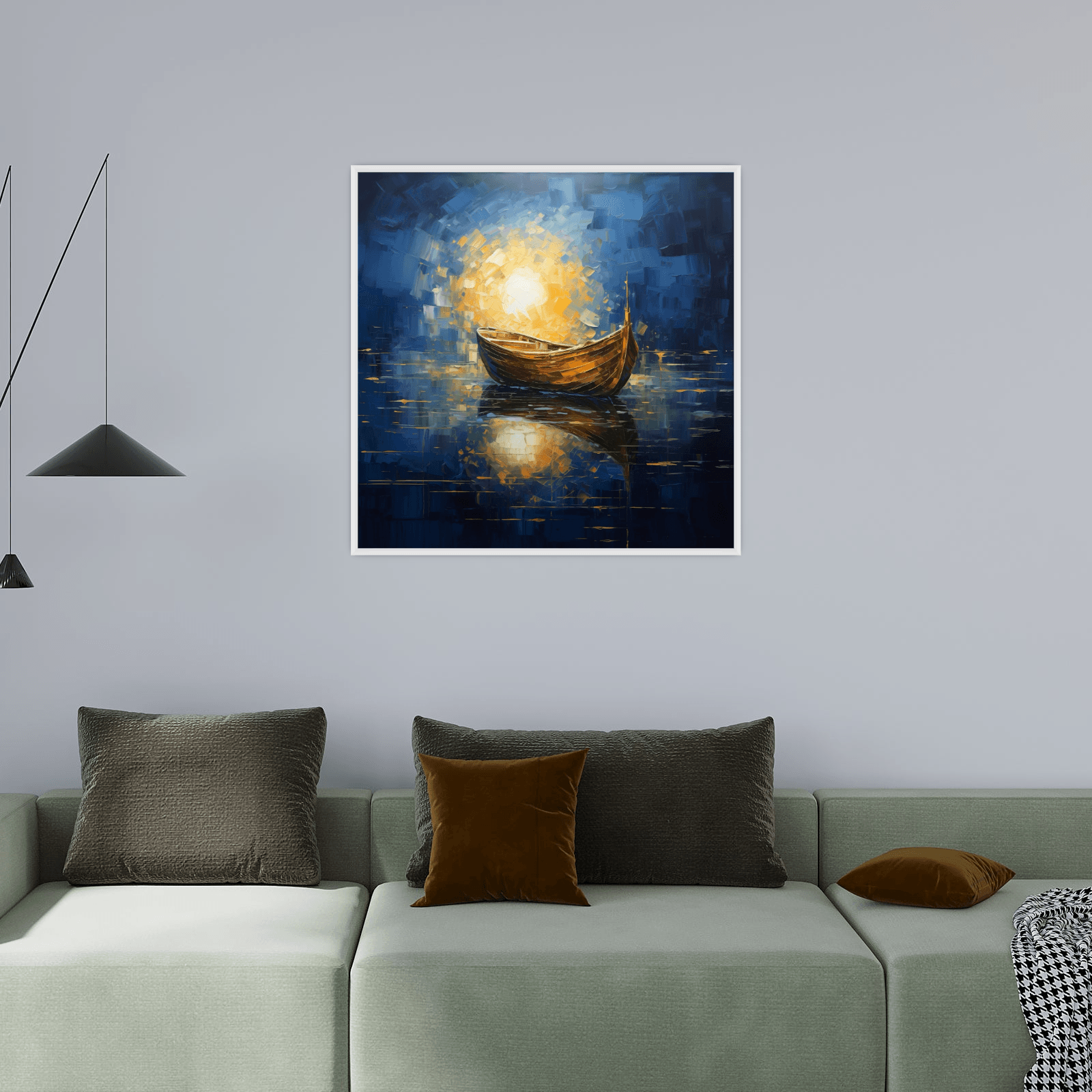 Boat at sea in the moonlight - ArtDeco Canvas