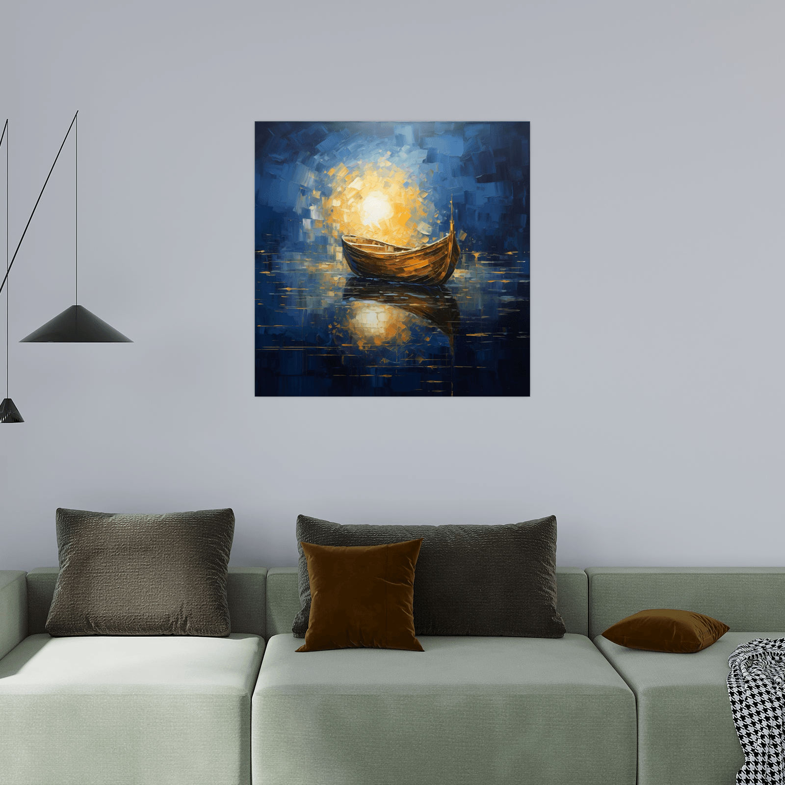 Boat at sea in the moonlight - ArtDeco Canvas