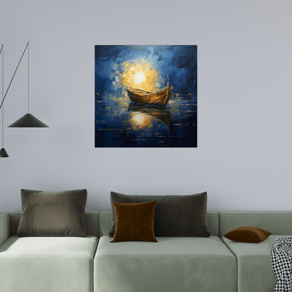 Boat at sea in the moonlight - ArtDeco Canvas