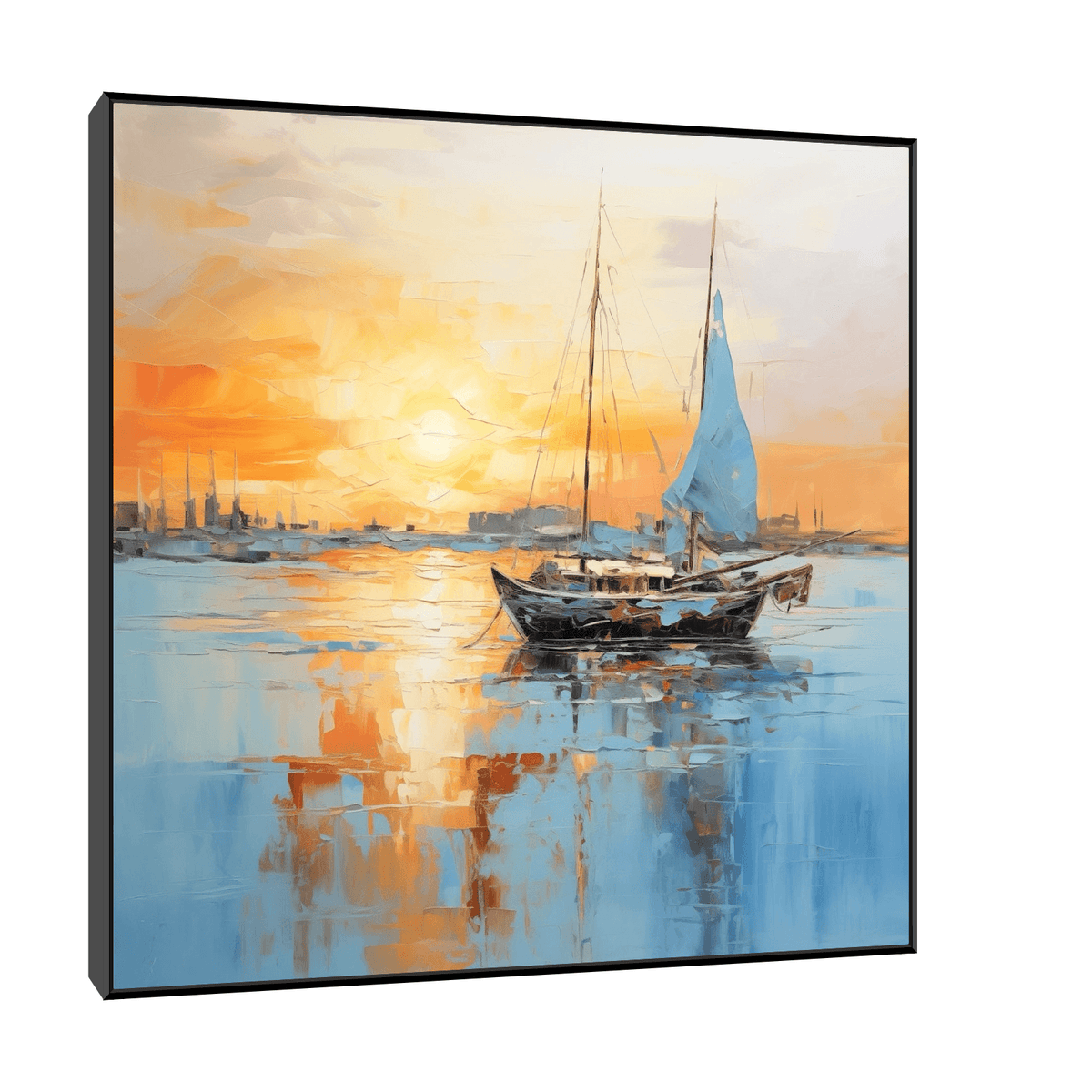 Boat returning home at sunset - ArtDeco Canvas