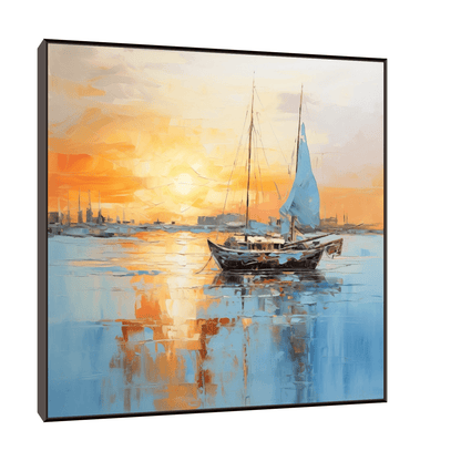 Boat returning home at sunset - ArtDeco Canvas