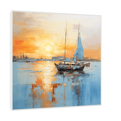 Boat returning home at sunset - ArtDeco Canvas