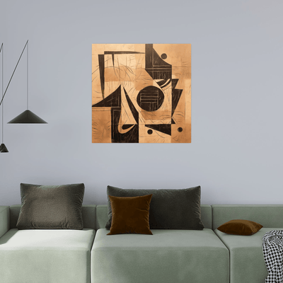 Charcoal abstract drawing on brown paper - ArtDeco Canvas