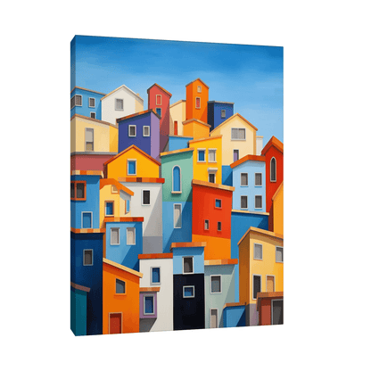 Colorful buildings under blue sky - ArtDeco Canvas