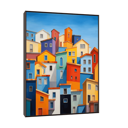 Colorful buildings under blue sky - ArtDeco Canvas