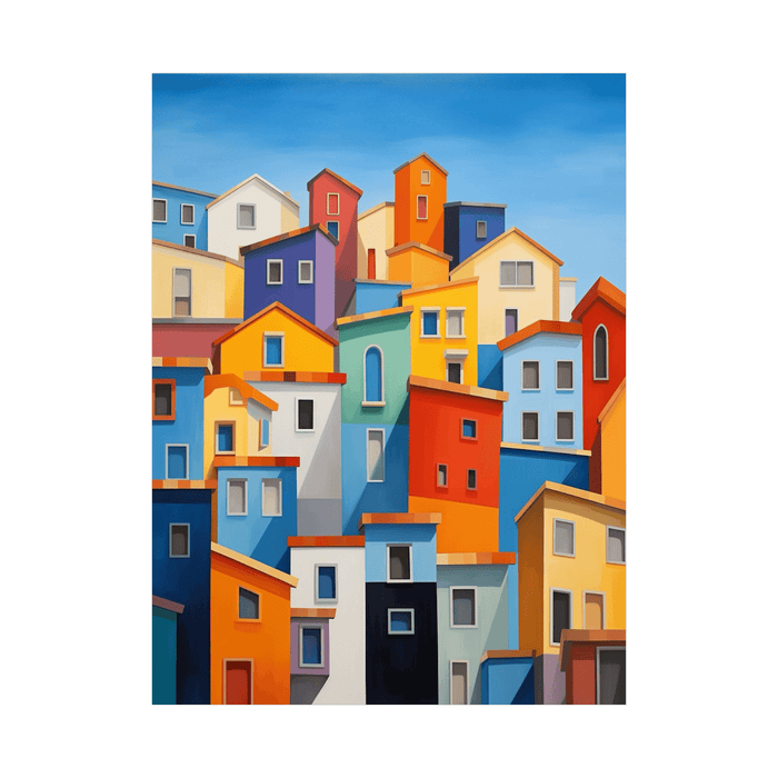 Colorful buildings under blue sky - ArtDeco Canvas