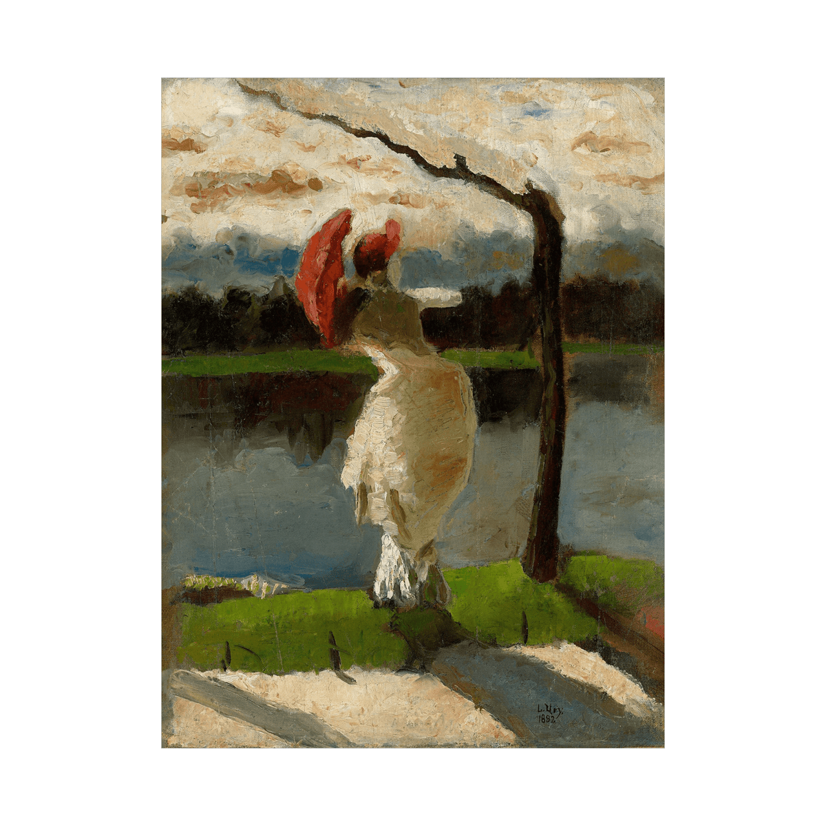Dame mit Sonnenschirm am Ufer der Loire, Lesser Ury - ArtDeco Canvas