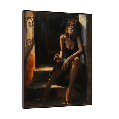Drunk girl with the glass of wine - ArtDeco Canvas