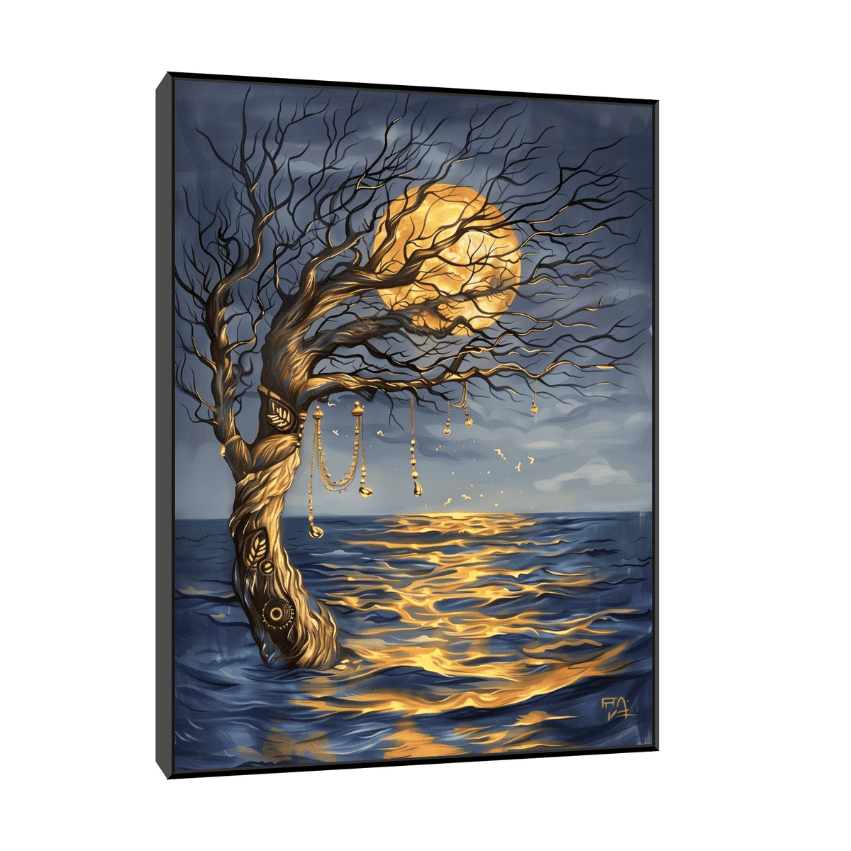 Flooded tree in the moonlight - ArtDeco Canvas