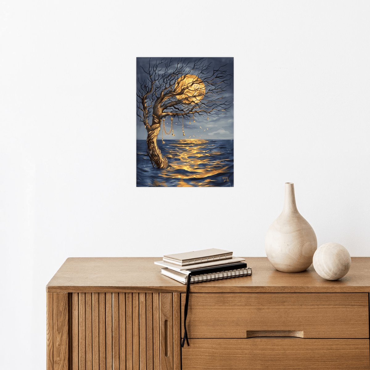 Flooded tree in the moonlight - ArtDeco Canvas