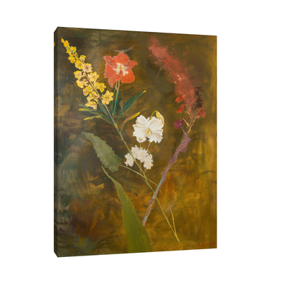 Floral arrangement on brownish background