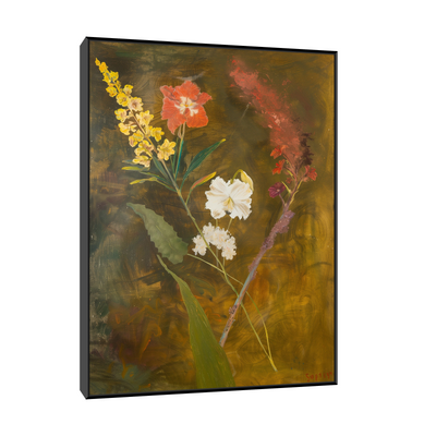 Floral arrangement on brownish background