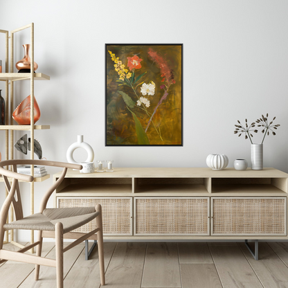 Floral arrangement on brownish background