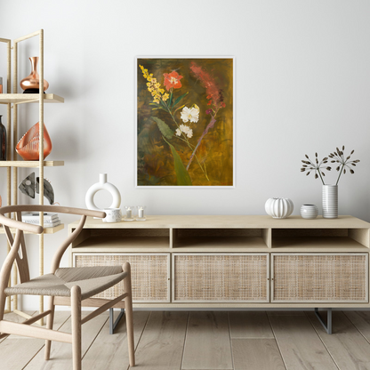 Floral arrangement on brownish background