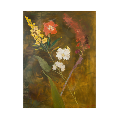 Floral arrangement on brownish background
