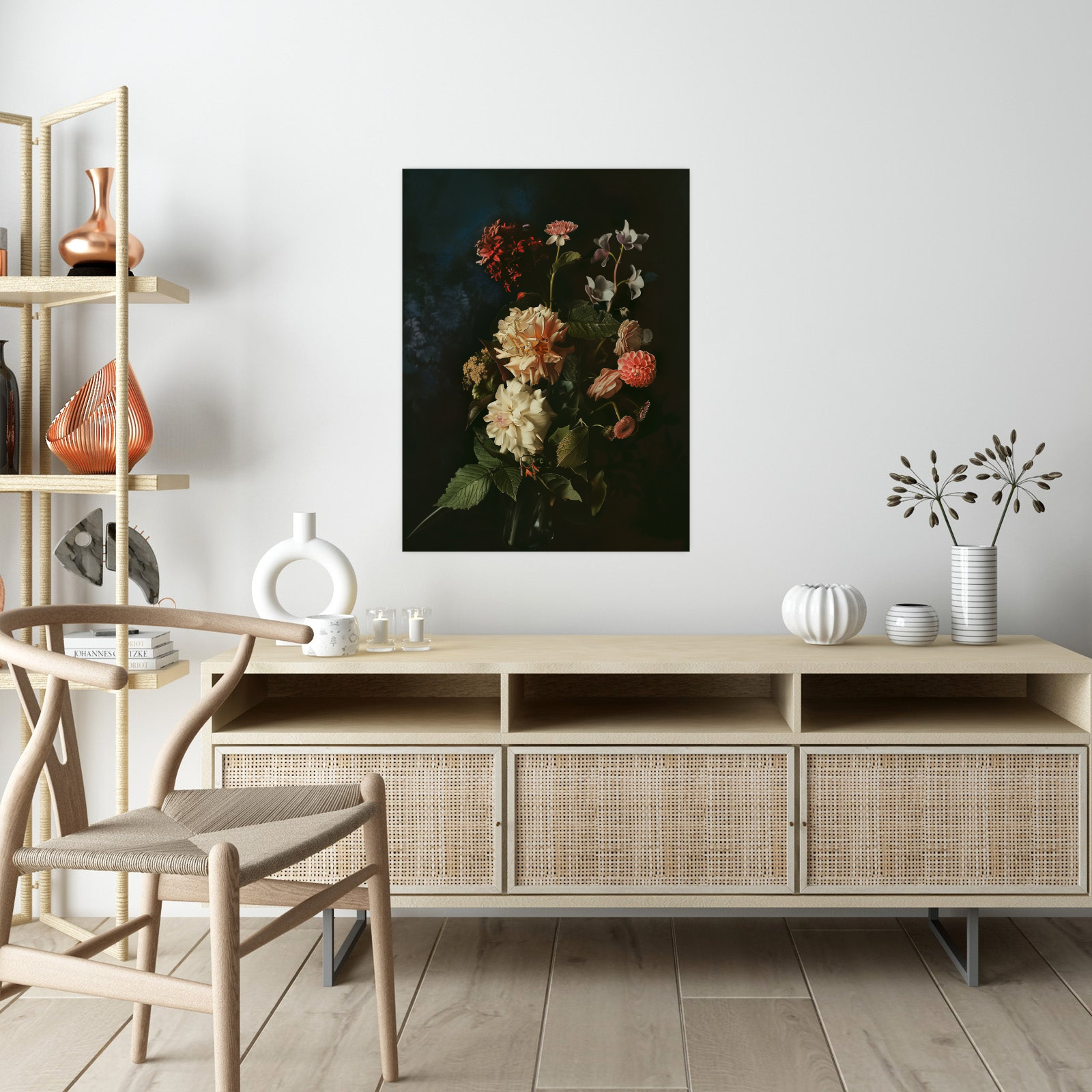 Floral arrangement on dark background