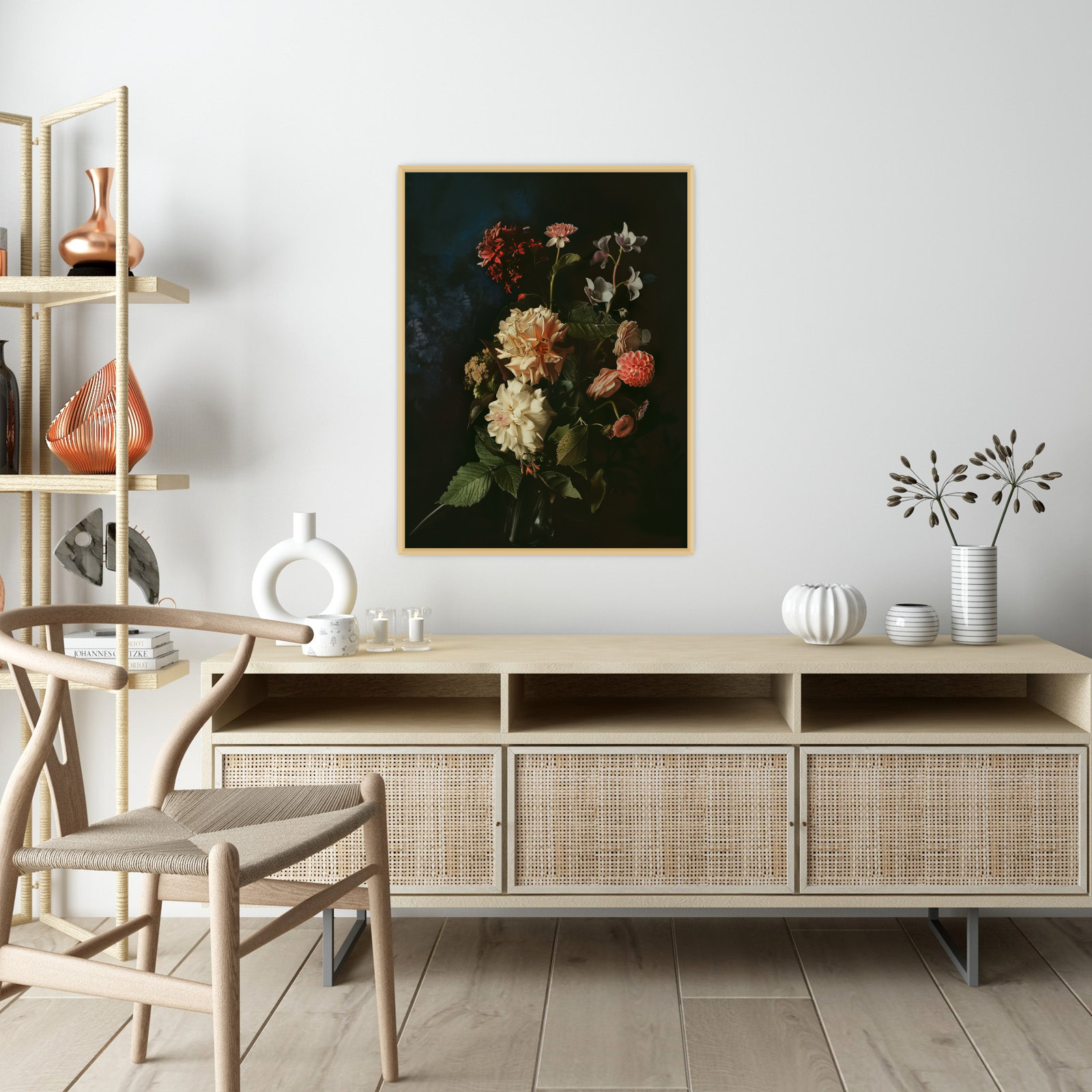 Floral arrangement on dark background