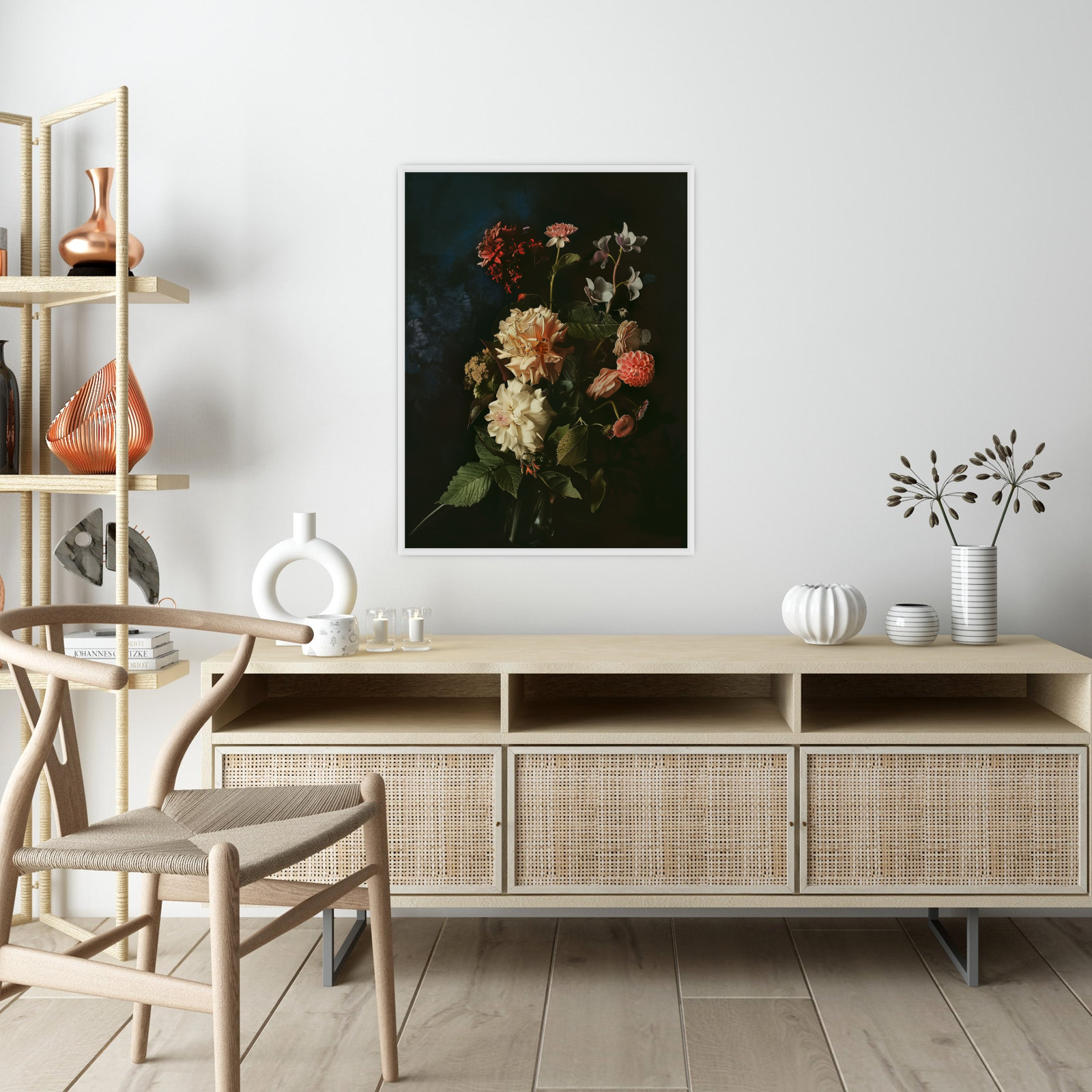 Floral arrangement on dark background
