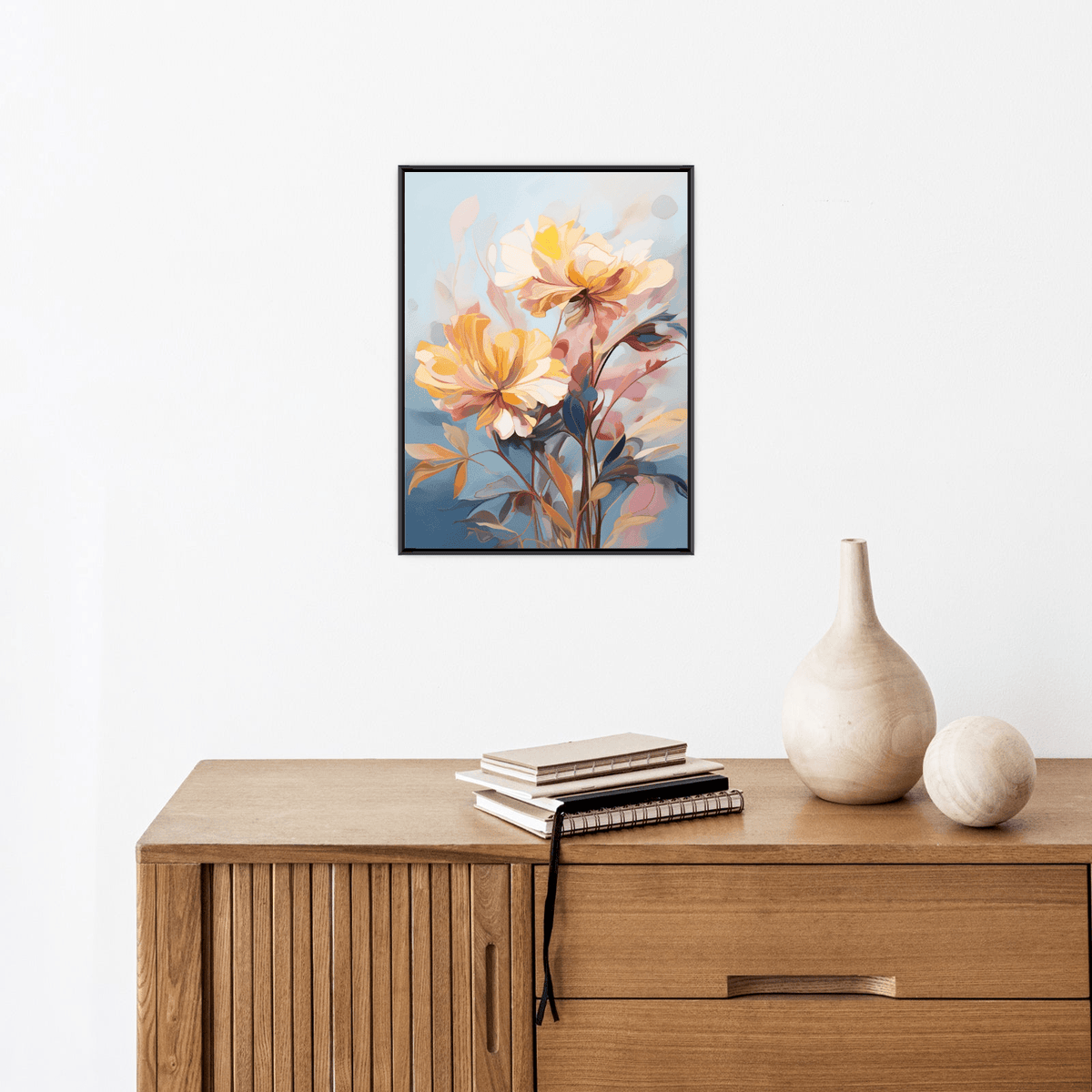 Floral scene on blue - ArtDeco Canvas