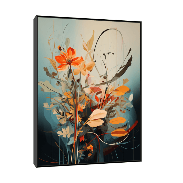 Flowers, leaves and branches on blue - ArtDeco Canvas