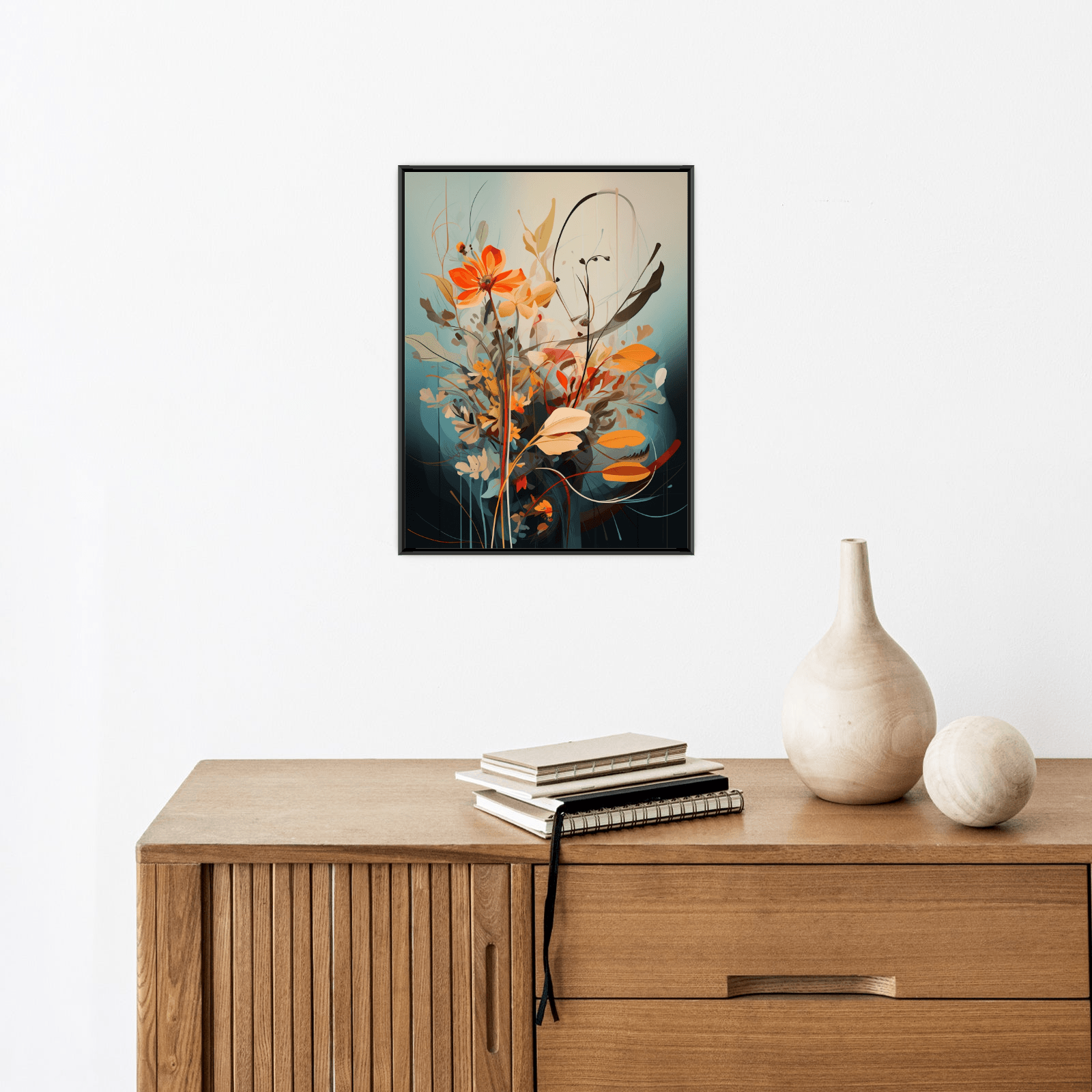 Flowers, leaves and branches on blue - ArtDeco Canvas