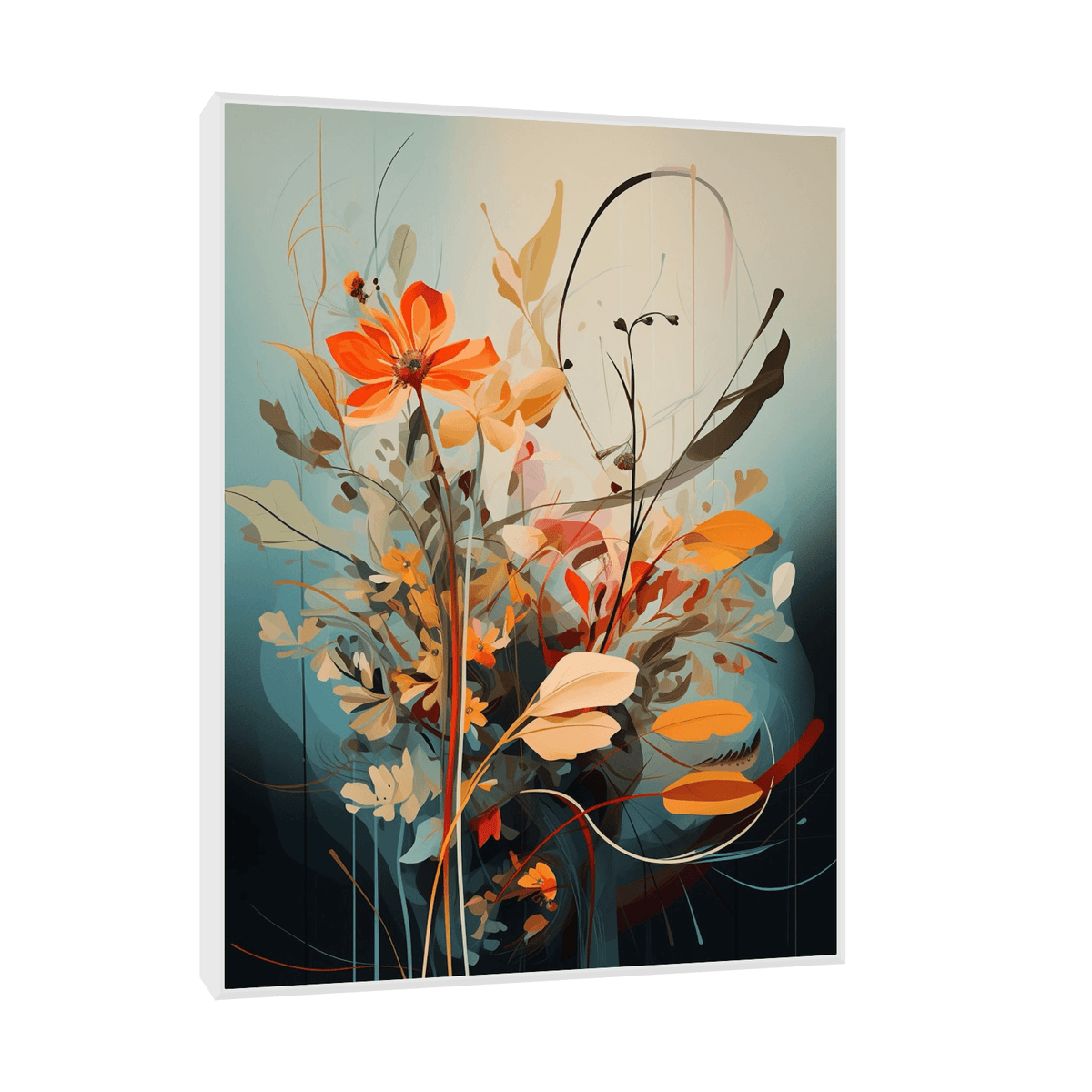 Flowers, leaves and branches on blue - ArtDeco Canvas