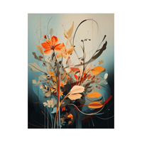 Flowers, leaves and branches on blue - ArtDeco Canvas